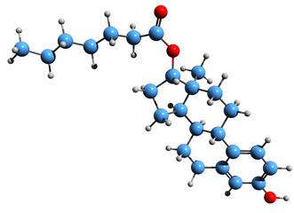 3D image of Estradiol enantate skeletal formula - molecular chemical structure of  estrogen medication isolated on white background