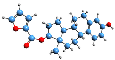 3D image of Estradiol furoate skeletal formula - molecular chemical structure of  estrogen medication isolated on white background
