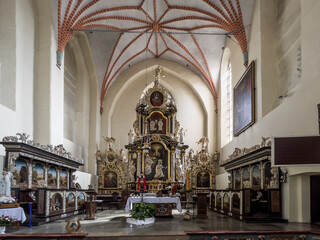 Fototapeta na wymiar Zarnowiec, Poland, May 13, 2022: The Church of the Annunciation of the Lord in Zarnowiec in the Diocese of Gdańsk. Benedictine Abbey.