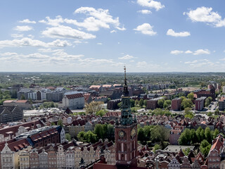 View of the old part of Gdańsk from the tower of St. Mary's Basilica. Poland