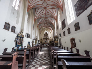 Fototapeta premium Zarnowiec, Poland, May 13, 2022: The Church of the Annunciation of the Lord in Zarnowiec in the Diocese of Gdańsk. Benedictine Abbey.