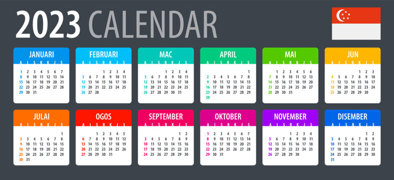 Vector template of color 2023 calendar - Singaporean version