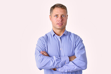 Portrait of successful businessman. Isolated on gray background