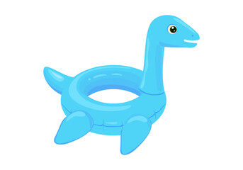 Plesiosaur inflatable float isolated on white. Vector cartoon flat illustration of Loch Ness monster. Summer icon. Swimming pool toy.