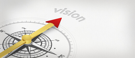Compass  needle pointing to the word future Vision Concept  of target on grey background
