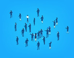 Isometric concept environment, Crowd of business people in suits. Background