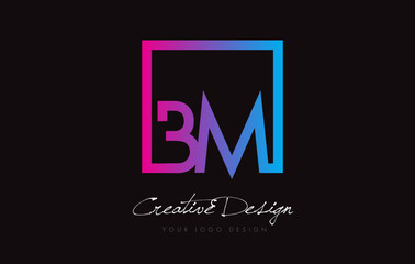 BM Square Frame Letter Logo Design with Purple Blue Colors.