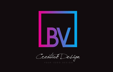 BV Square Frame Letter Logo Design with Purple Blue Colors.