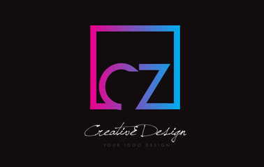 CZ Square Frame Letter Logo Design with Purple Blue Colors. - obrazy, fototapety, plakaty