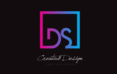 DS Square Frame Letter Logo Design with Purple Blue Colors.