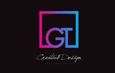 GT Square Frame Letter Logo Design with Purple Blue Colors.
