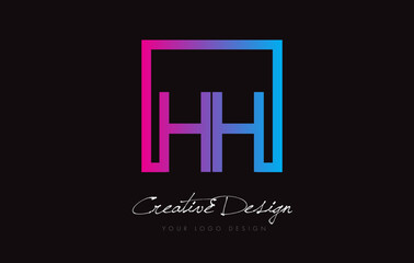HH Square Frame Letter Logo Design with Purple Blue Colors.