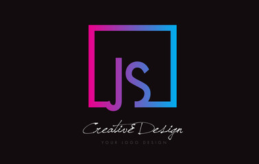 JS Square Frame Letter Logo Design with Purple Blue Colors.