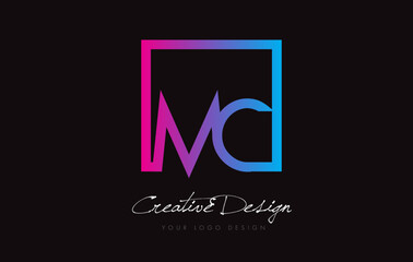 MC Square Frame Letter Logo Design with Purple Blue Colors.
