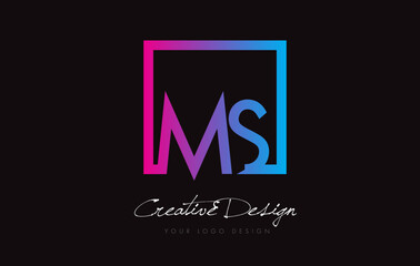MS Square Frame Letter Logo Design with Purple Blue Colors.