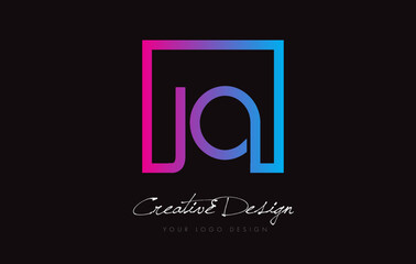 Fototapeta na wymiar JO Square Frame Letter Logo Design with Purple Blue Colors.