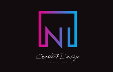 NI Square Frame Letter Logo Design with Purple Blue Colors.