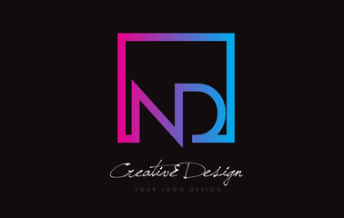 ND Square Frame Letter Logo Design with Purple Blue Colors.