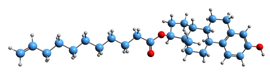Obraz premium 3D image of Estradiol undecylenate skeletal formula - molecular chemical structure of estrogen medication isolated on white background 