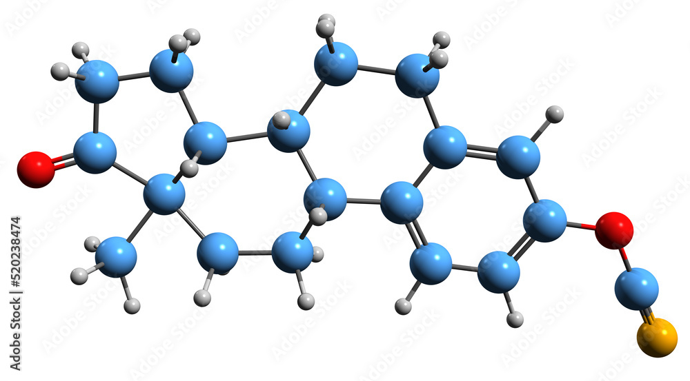 Wall mural 3D image of Estrone cyanate skeletal formula - molecular chemical structure of Estrocyanate isolated on white background
