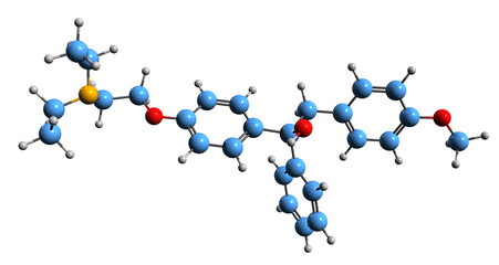 3D image of Ethamoxytriphetol skeletal formula - molecular chemical structure of  synthetic nonsteroidal antiestrogen isolated on white background
