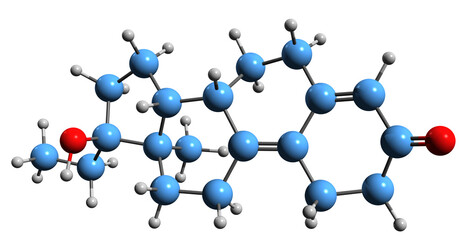  3D image of Ethyldienolone skeletal formula - molecular chemical structure of  synthetic anabolic-androgenic steroid isolated on white background
