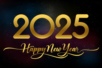 2025 Happy New Year in golden design, Holiday greeting card design.