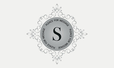 A monogram with the letter S in an elegant frame. Place for text. Template for cafes, bars, boutiques, invitations, attractions. Logo for business. Vintage elements
