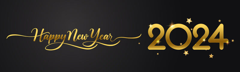 2024 Happy New Year in golden design, Holiday greeting card design.