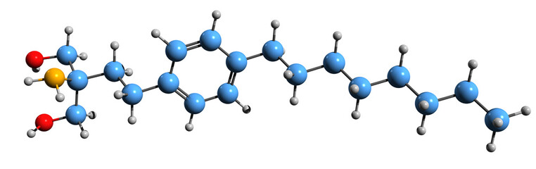  3D image of Fingolimod skeletal formula - molecular chemical structure of immunomodulating medication isolated on white background
