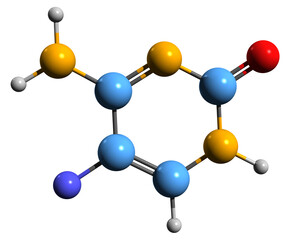 Obraz premium 3D image of Flucytosine skeletal formula - molecular chemical structure of antifungal medication isolated on white background 