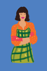 Vector illustration of young housewife in apron on background