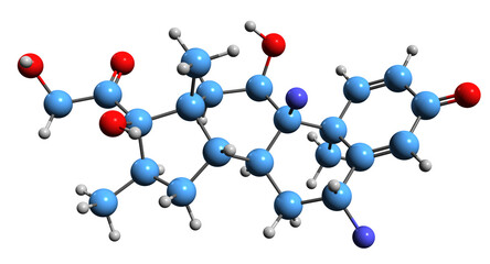  3D image of Flumetasone skeletal formula - molecular chemical structure of corticosteroid for topical use isolated on white background
