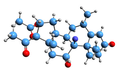  3D image of Fluorometholone acetate skeletal formula - molecular chemical structure of oxylone acetate isolated on white background
