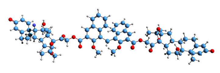  3D image of Flupamesone skeletal formula - molecular chemical structure of  synthetic glucocorticoid corticosteroid isolated on white background
