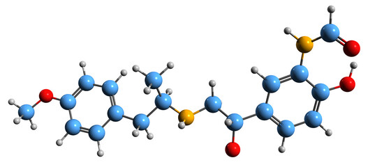  3D image of Formoterol skeletal formula - molecular chemical structure of  bronchodilator eformoterol isolated on white background
 - obrazy, fototapety, plakaty