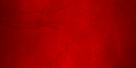 Obraz premium Red paint background with huge cracks, Old style red grunge texture with space for your text, Dark red old style red wall texture with dust and spots for wallpaper, construction and design.