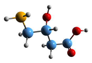 3D image of gamma-Amino-beta-hydroxybutyric acid skeletal formula - molecular chemical structure of anticonvulsant isolated on white background
