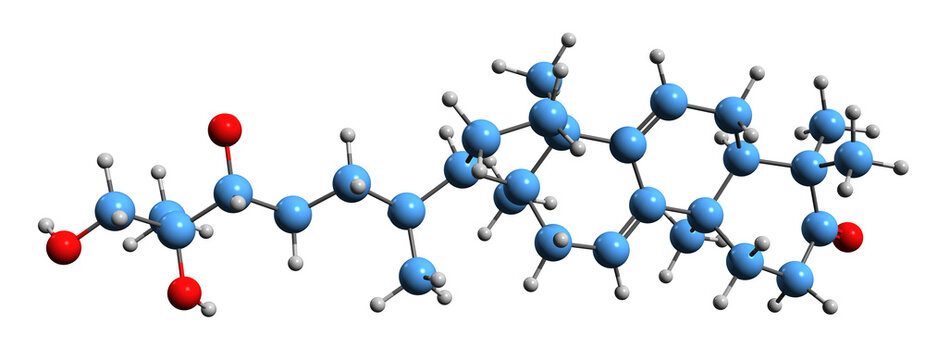  3D image of Ganodermanontriol skeletal formula - molecular chemical structure of lanostanoid triterpene isolated on white background
