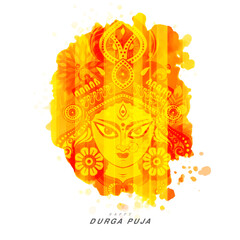 Artistic Happy Durga Puja Festival Greeting Background Template Design with Hindu Goddess Durga Face Illustration