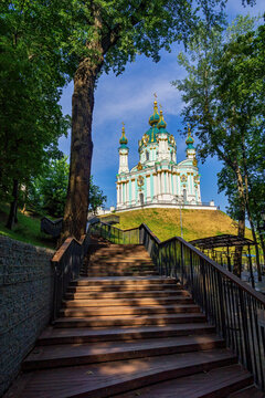 Staircase to famous St. Andrew's Church In Kyiv, Ukraine