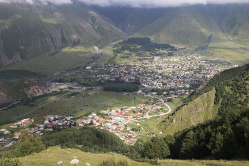 Fototapeta na wymiar View of the village of Stepantsmida Georgia