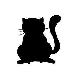 Black cat silhouette for Halloween designs. Hand drawn cute animal vector illustration.