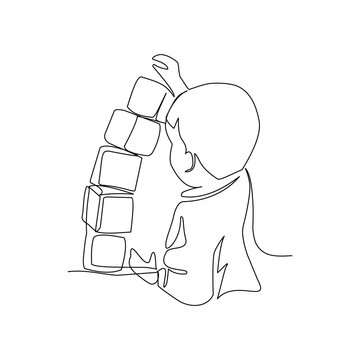 recommend clip art: Vector illustration of a child building a pyramid drawn in line art 