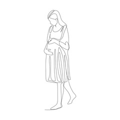 Fototapeta na wymiar Vector illustration of a pregnant woman drawn in line-art style
