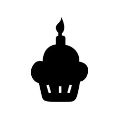 Black delicious birthday cake silhouette on white background. Icon vector illustration