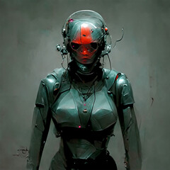 WomanRobot drawed by computer. Grunge, cyberpunk style. - 520253853