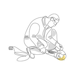 Naklejka premium Worker vector illustration drawn in line art style