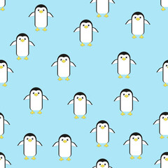 simple cartoon vector pattern penguin on blue background