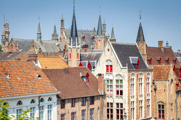 Bruges towers, flemish architecture building facades, Belgium